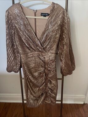 Lavish Alice Metallic Rose Wrap Ruched Mini Dress